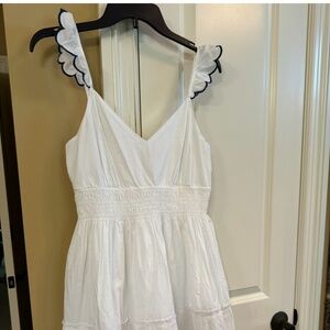 Vineyard Vines Smocked Waist Scalloped White Summer Dress